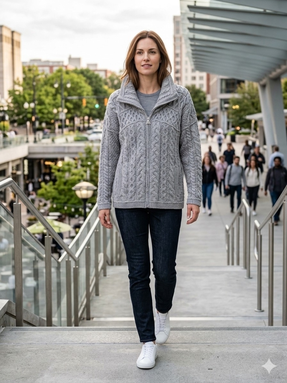 Aran Crafts Gray Cable-Knit Half-Zip Sweater
